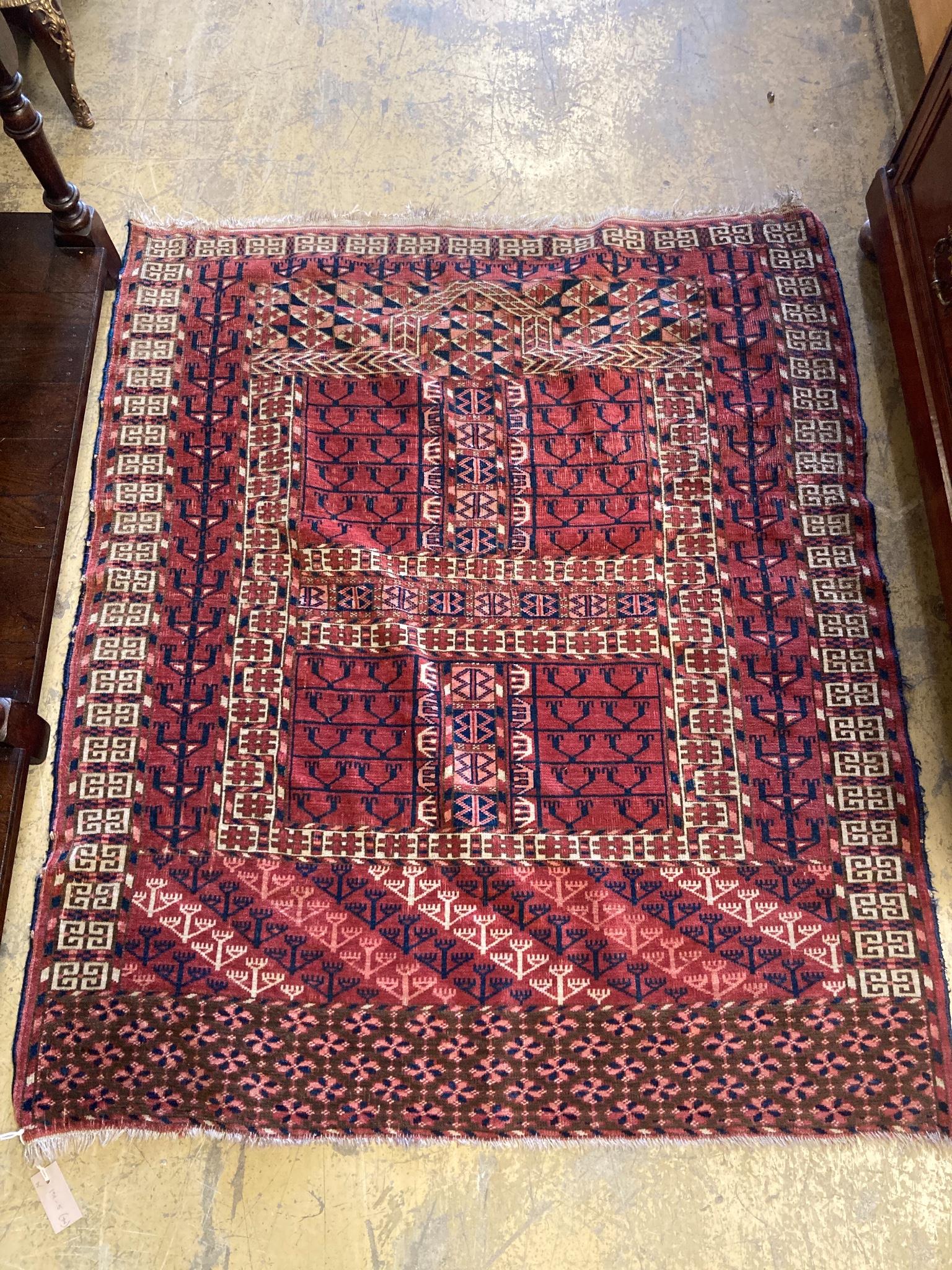 A Turkoman (probably Tekke) red ground prayer rug, 135 x 114cm